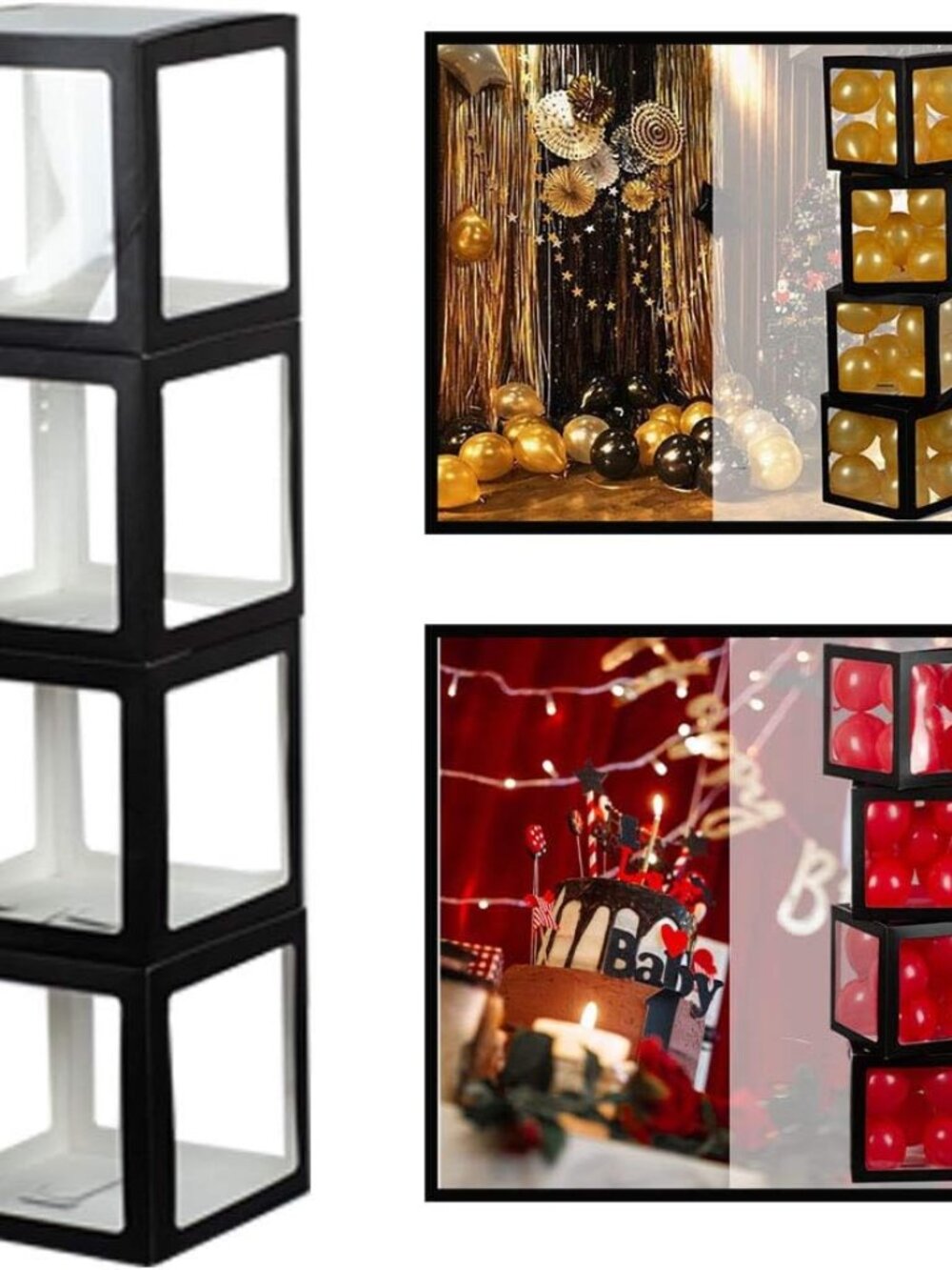 Clear Balloon Boxes for Party Decorations - Black - 4pcs